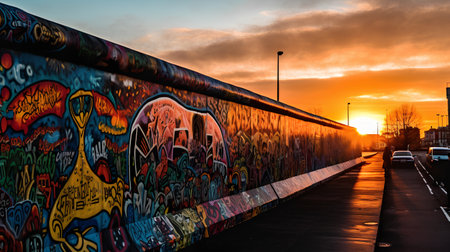 Berlin Wall at sunset. Berlin is the capital of Germany.の素材