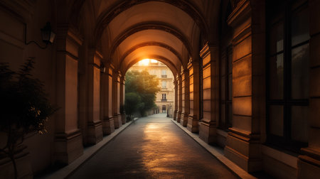 Sunset in the city of Paris, France. Light from the windowsの素材