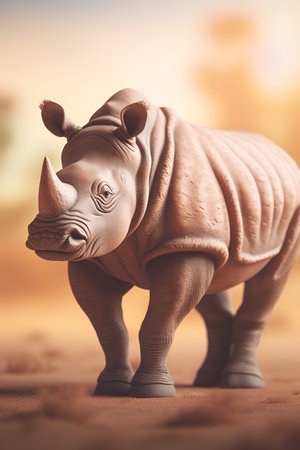 Rhinoceros in the desert. 3d render illustration.の素材