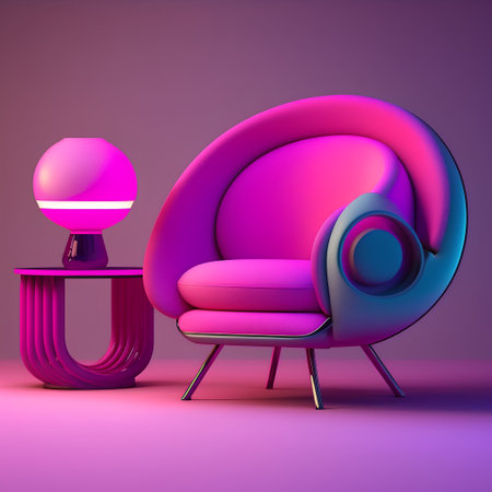 Pink armchair with coffee table on purple background. 3d renderingの素材