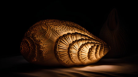 3d rendering of a decorative seashell on a black background.の素材