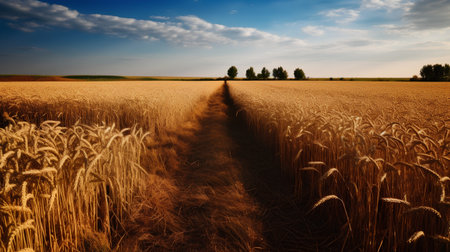 Field of wheat and blue sky. Nature composition. HDR image.の素材
