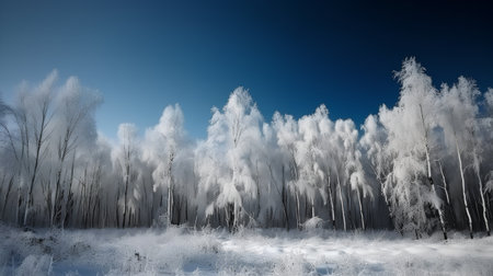 winter landscape with trees covered with hoarfrost on a sunny dayの素材