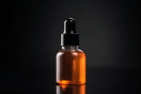 Cosmetic bottle with dropper on black background. 3d illustrationの素材