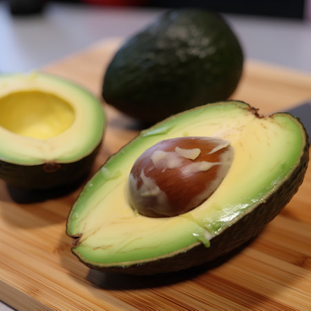 Avocado on a cutting board, close-up, selective focusの素材