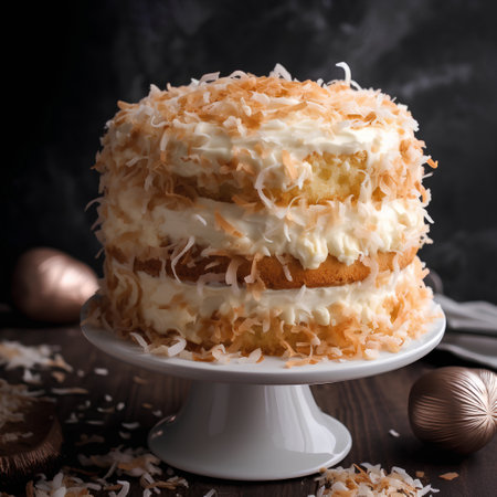 Easter cake with coconut shavings on a dark background.の素材