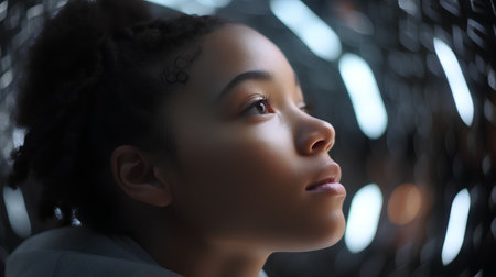 Portrait of a beautiful young african american woman looking awayの素材