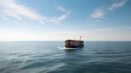 Fishing boat in the middle of the sea on a sunny dayの素材