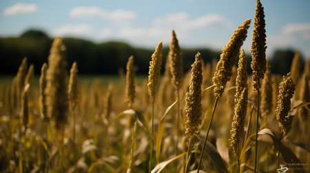 Close up of a cereal field in summertime. Selective focus.の素材