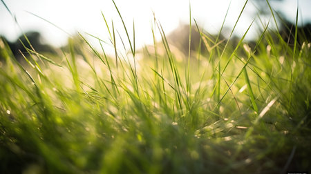 Green grass in sunlight. Close-up, shallow depth of field.の素材