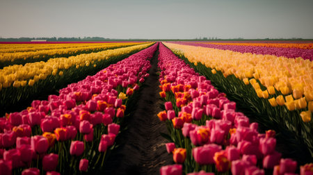 Tulip fields in the Netherlands. Spring landscape with colorful tulips.の素材