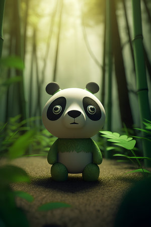Panda in the bamboo forest. 3D illustration. Render.の素材