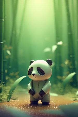 Panda bear walking in the bamboo forest. 3d rendering.の素材