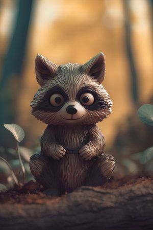 raccoon in the forest in the autumn. 3d illustrationの素材