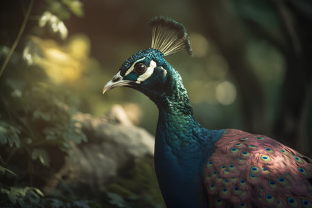 Beautiful peacock in the park, Thailand. Vintage style.の素材