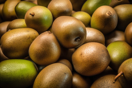 Close up of kiwi fruits in a box. Toned.の素材