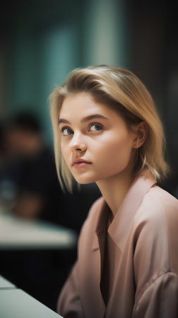 Portrait of a beautiful girl in a business suit in the officeの素材