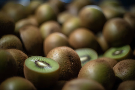 Fresh kiwi fruit on a wooden table. Selective focus. Toned.の素材