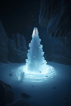 Futuristic Christmas tree made of ice. 3D rendering.の素材