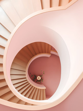 3d render of spiral staircase in pink interior. 3d illustrationの素材