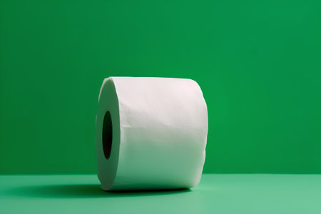 Roll of toilet paper on a green background. Minimal style.の素材