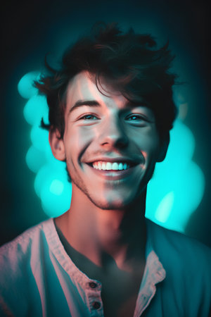 Portrait of a handsome young man smiling. Men's beauty, fashion.の素材