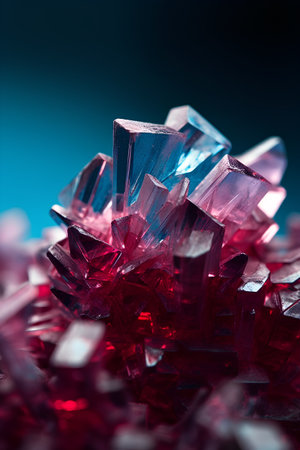 close up of crystals of red quartz on a blue background. macroの素材