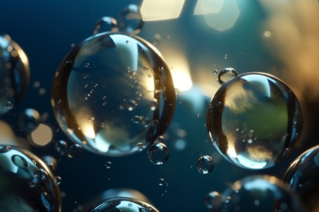 Bubbles in water with bokeh effect on dark backgroundの素材