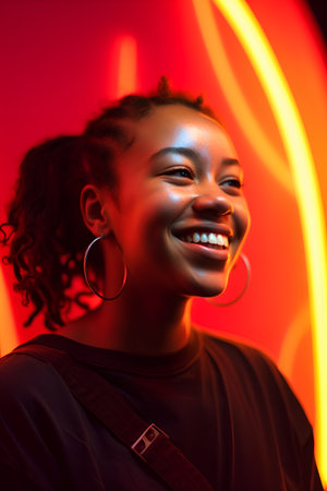 Portrait of a young african american woman smiling and looking at the cameraの素材