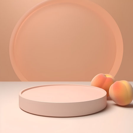 3d render of peach and round podium for product presentation in pastel colorsの素材