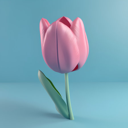 Pink tulip on a blue background. 3d rendering, 3d illustration.の素材