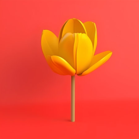 Yellow tulip on a red background. 3d render. Minimal concept.の素材