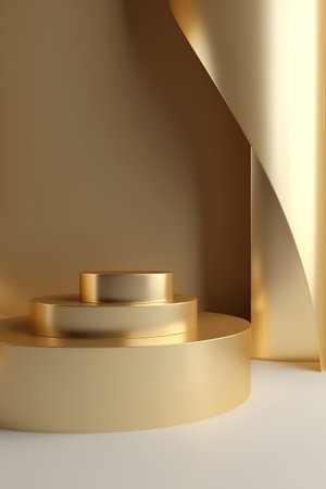 3d rendering of golden podium for product presentation. Abstract background.の素材