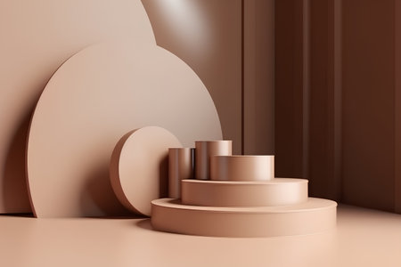 3d abstract minimal geometric forms. Glossy brown podium for your design.の素材