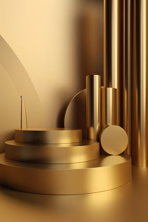 3d render, abstract background, golden podium for product presentation.の素材