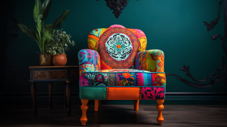 Vintage armchair in the interior of the living room. 3d renderの素材