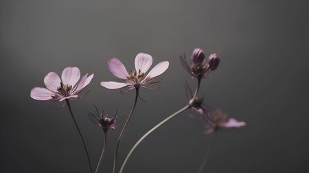 Beautiful pink cosmos flowers on a dark background. Toned.の素材