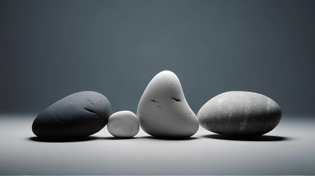 Zen stones on grey background. 3D rendering. Illustration.の素材