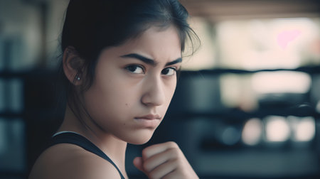 portrait of young asian woman in the gym, vintage toneの素材