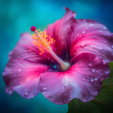 Hibiscus flower with dew drops on the petalsの素材