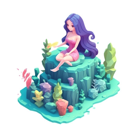 Beautiful girl sitting on the stump. Vector illustration in cartoon styleの素材