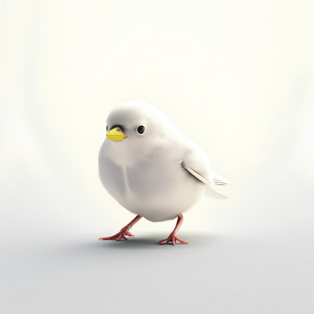 Little white bird isolated on white background. 3d render illustration.の素材