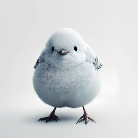Little white bird isolated on white background. 3D illustration. Vintage style.の素材