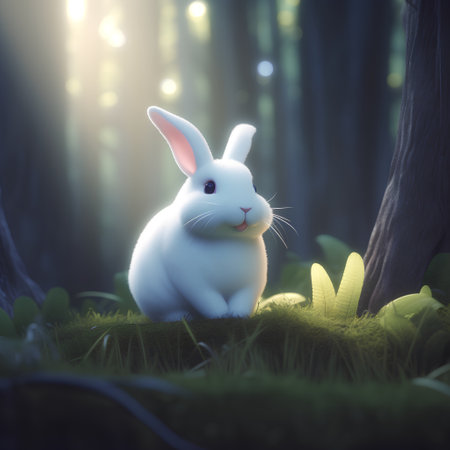 White rabbit in the forest. 3d rendering, 3d illustration.の素材