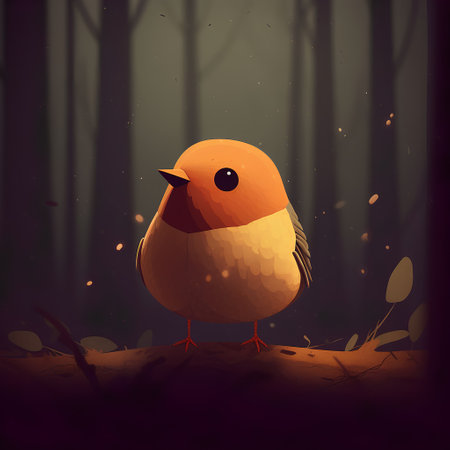 Vector illustration of a cute little bird in the forest. Happy Halloween.の素材