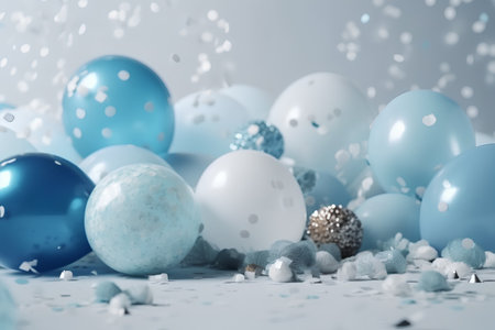 Blue and white christmas background with snowflakes and christmas ballsの素材