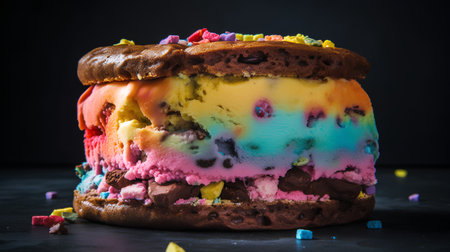 Close up of colorful ice cream on black background with copy space.の素材