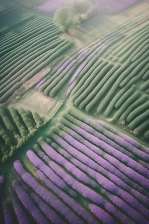 Aerial view of lavender field in the morning. Toned.の素材