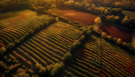 Aerial view of autumnal vineyards in Czech Republic. Drone shot.の素材
