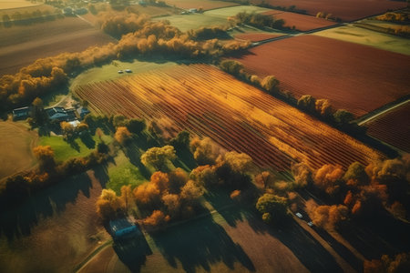 Aerial view of countryside in autumn, Poland. Drone photography.の素材